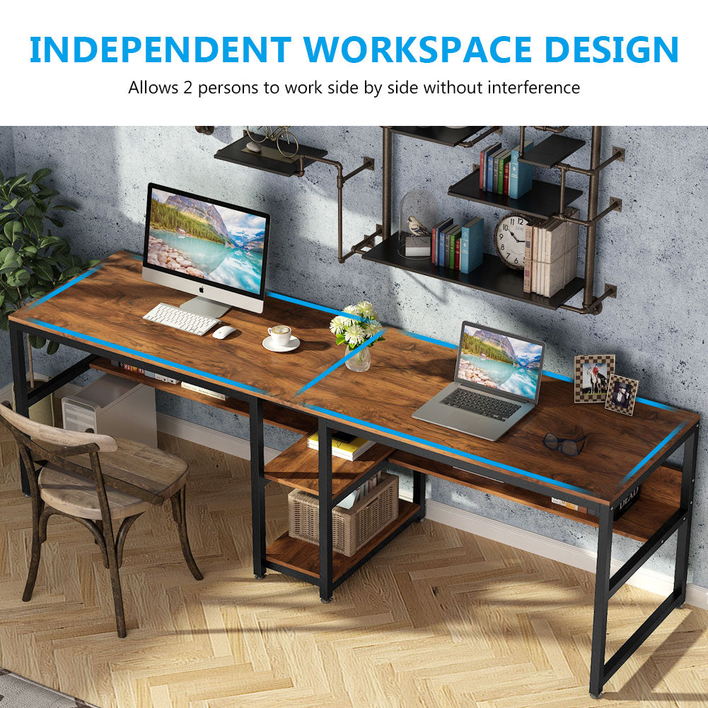 78.7" Two Person Desk with Bookshelf